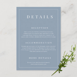 Tarjeta De Recepción Detalles del Boda formal simple y azul turbio