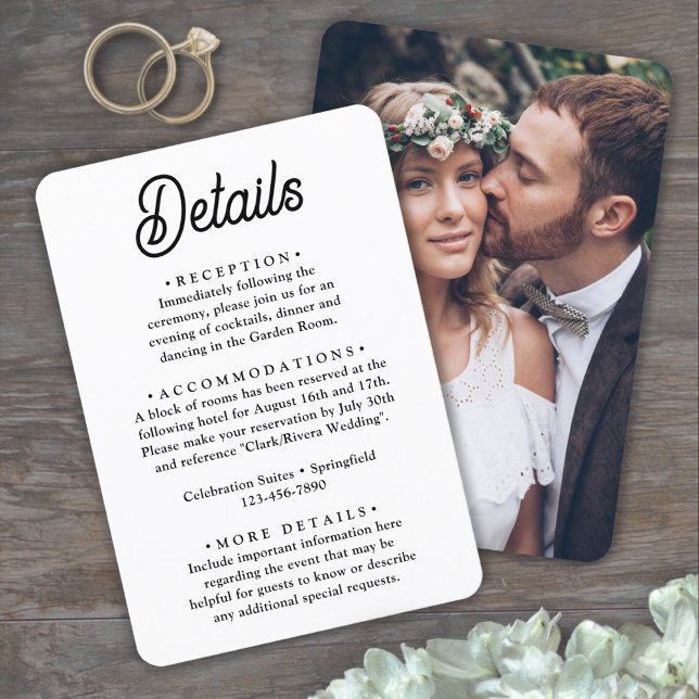 Tarjeta De Recepción Detalles del boda ・ Foto y guión retro elegante (Subido por el creador)