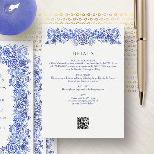 Tarjeta De Recepción Detalles del Boda francés Floral Azul