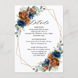 Tarjeta De Recepción Detalles del Boda Geométrico Azul de la Marina de