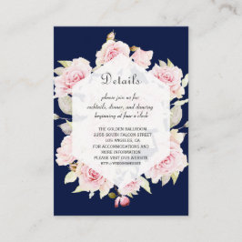 Tarjeta De Recepción Detalles del Boda Geométrico Azul de la Marina Flo