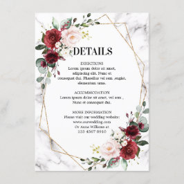 Tarjeta De Recepción Detalles del Boda Geométrico de Mármol Floral de B