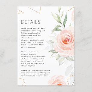 Tarjeta De Recepción Detalles del Boda geométrico de Rubor en tonos ros