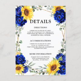 Tarjeta De Recepción Detalles del Boda geométrico del girasol azul real