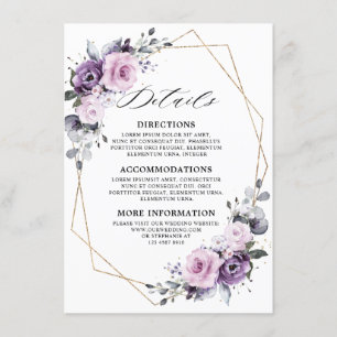 Tarjeta De Recepción Detalles del Boda geométrico Dusty Purple Blooms