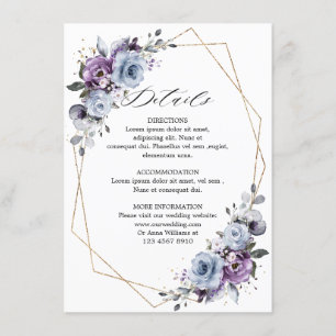 Tarjeta De Recepción Detalles del Boda geométrico Dusty Purple Blooms