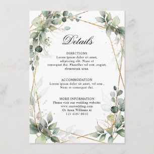 Tarjeta De Recepción Detalles del Boda geométrico Eucalyptus Greenery