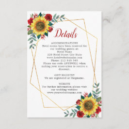 Tarjeta De Recepción Detalles del Boda geométrico floral rojo girasol