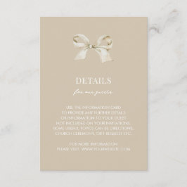 Tarjeta De Recepción Detalles del Boda Gold Coquette Bow