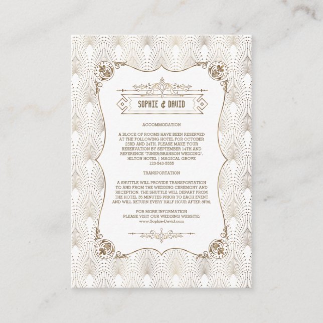 Tarjeta De Recepción Detalles del Boda Gold Fleur-de-lis Great Gatsby 2 (Anverso)