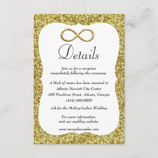 Tarjeta De Recepción Detalles del Boda Gold Purpurina Gold Infinity