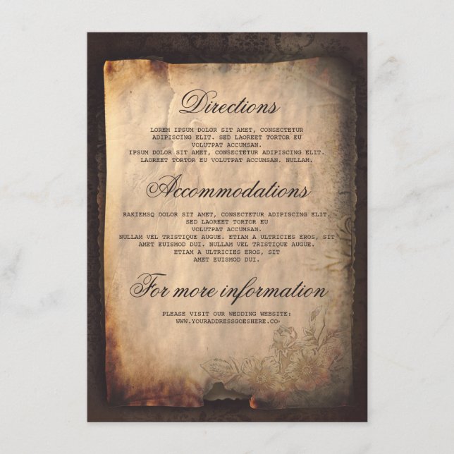 Tarjeta De Recepción Detalles del Boda Gótico Antiguo - Información (Anverso)