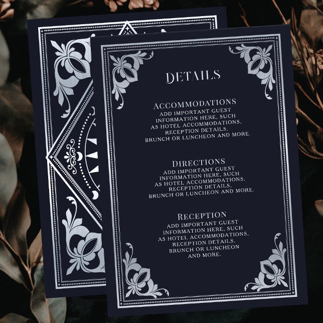 Tarjeta De Recepción Detalles del Boda gótico de Plata Art Nouveau Taro (Subido por el creador)