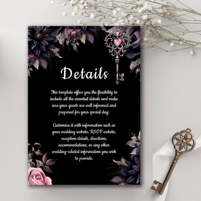 Tarjeta De Recepción Detalles del Boda gótico floral negro (Subido por el creador)