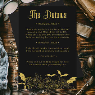 Tarjeta De Recepción Detalles del Boda Gótico Glam Black Gold
