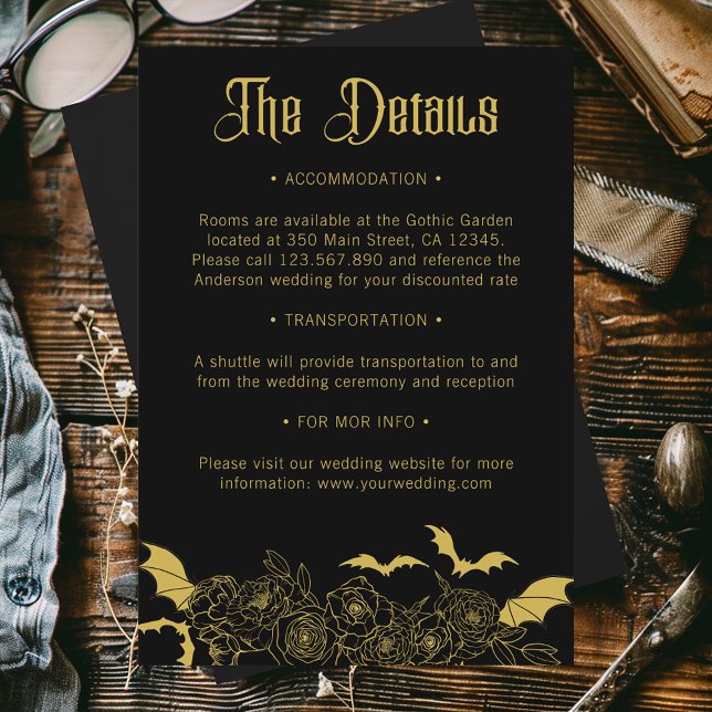 Tarjeta De Recepción Detalles del Boda Gótico Glam Black Gold (Subido por el creador)