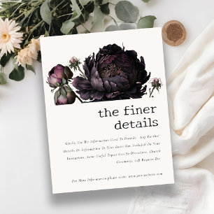 Tarjeta De Recepción Detalles del Boda gótico oscuro morado negro peony