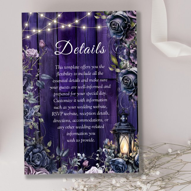 Tarjeta De Recepción Detalles del Boda gótico Rustic Purple Wood Planks (Subido por el creador)