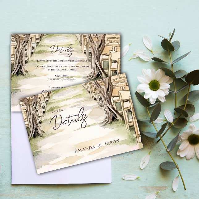 Tarjeta De Recepción Detalles del Boda Grapevine de Moda Rústica de la  (Winery Rustic Chic Grapevine Wedding Details Enclosure Card)