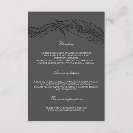Tarjeta De Recepción Detalles del Boda Gray Elegant Feathers
