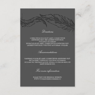 Tarjeta De Recepción Detalles del Boda Gray Elegant Feathers