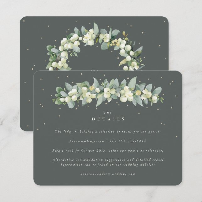 Tarjeta De Recepción Detalles del Boda Green Snowberry+Eucalyptus Garla (Anverso / Reverso)