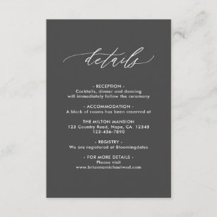 Tarjeta De Recepción Detalles del Boda gris de caligrafía simple elegan