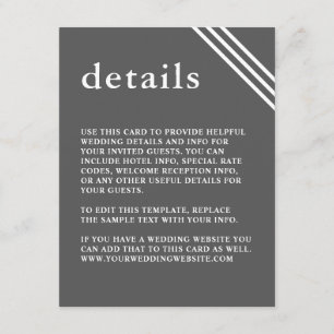 Tarjeta De Recepción Detalles del Boda gris elegante y moderno