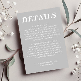 Tarjeta De Recepción Detalles del Boda gris y blanco