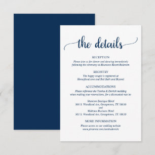 Tarjeta De Recepción Detalles del boda, guión azul de la Marina Rusa
