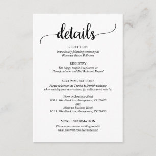 Tarjeta De Recepción Detalles del boda, guión ruso