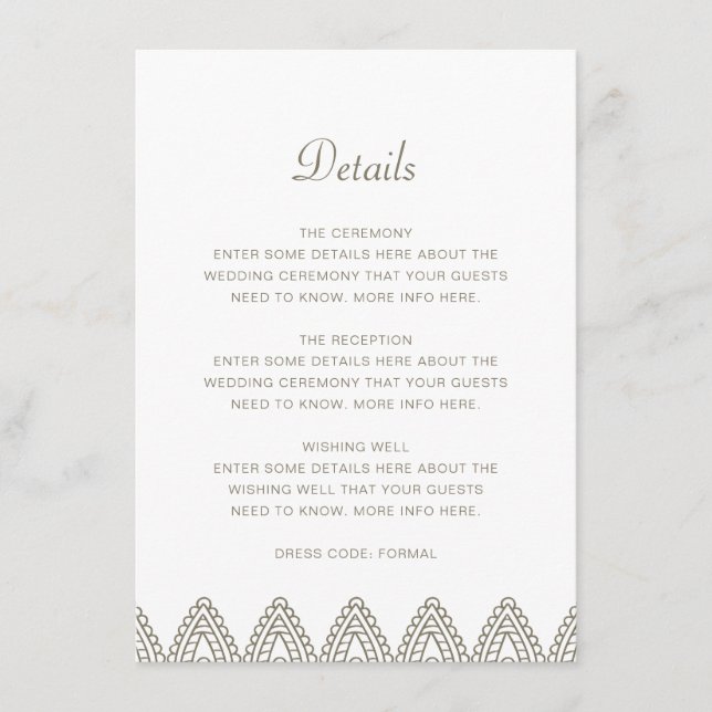 Tarjeta De Recepción Detalles del Boda hindú Mehndi verde elegante indi (Anverso)