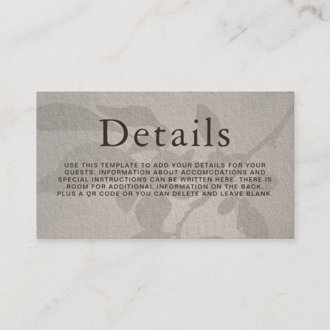 Tarjeta De Recepción Detalles del boda Hojas moderadas y sutiles mínima (Anverso)