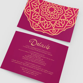 Tarjeta De Recepción Detalles del Boda indio Gold Magenta Mandala
