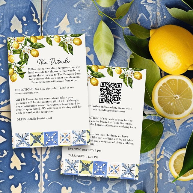 Tarjeta De Recepción Detalles del Boda italiano Lemon Grove (Wedding Details Card from the Lemon Grove Wedding Collection by Darling & May)