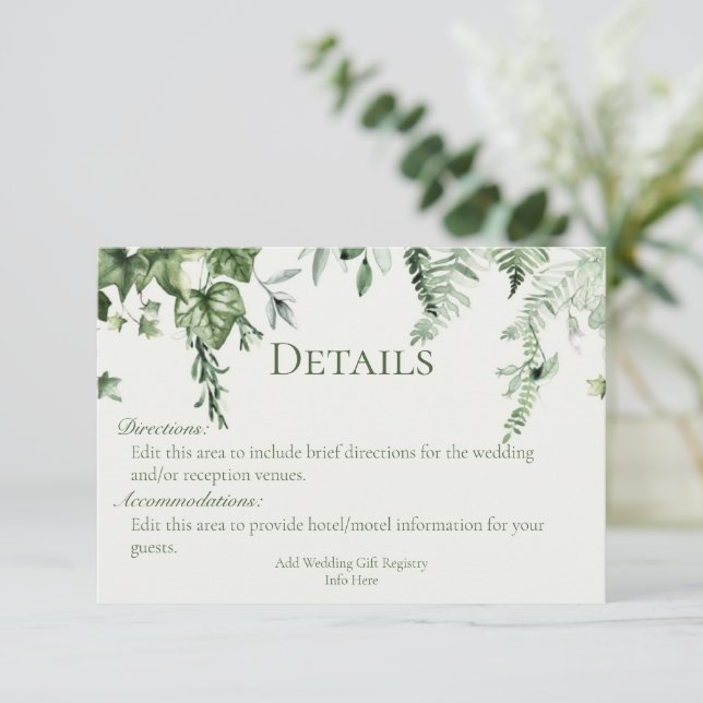 Tarjeta De Recepción Detalles del Boda Ivy & Sage (Anverso de pie)