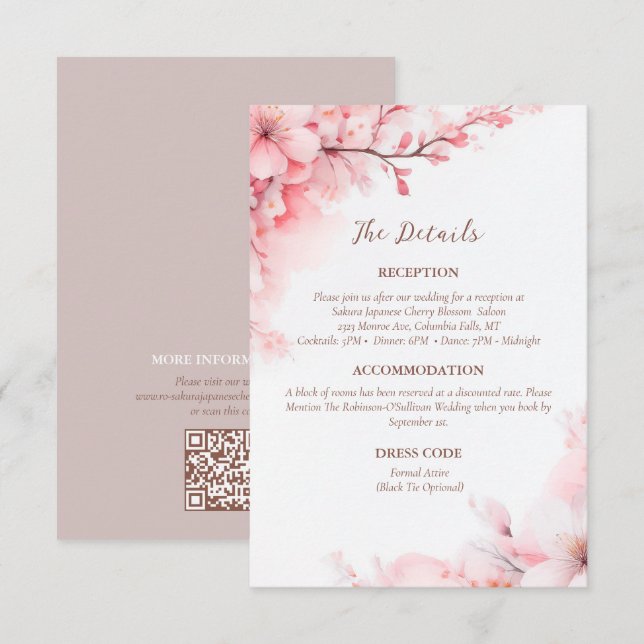 Tarjeta De Recepción Detalles del Boda japonés de flores de cerezo Saku (Anverso / Reverso)