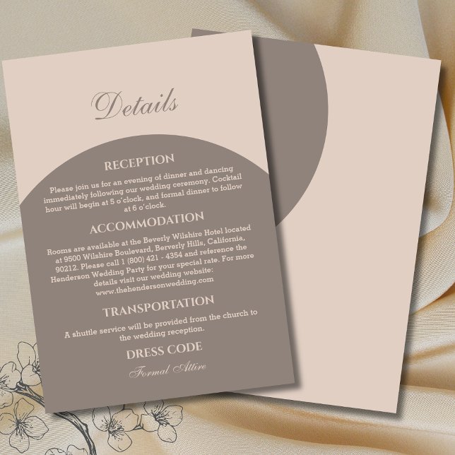 Tarjeta De Recepción Detalles del Boda japonés moderno Beige Taupe (Subido por el creador)