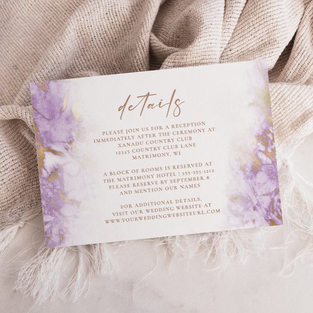 Tarjeta De Recepción Detalles del Boda Lavender Gold Marble (Subido por el creador)