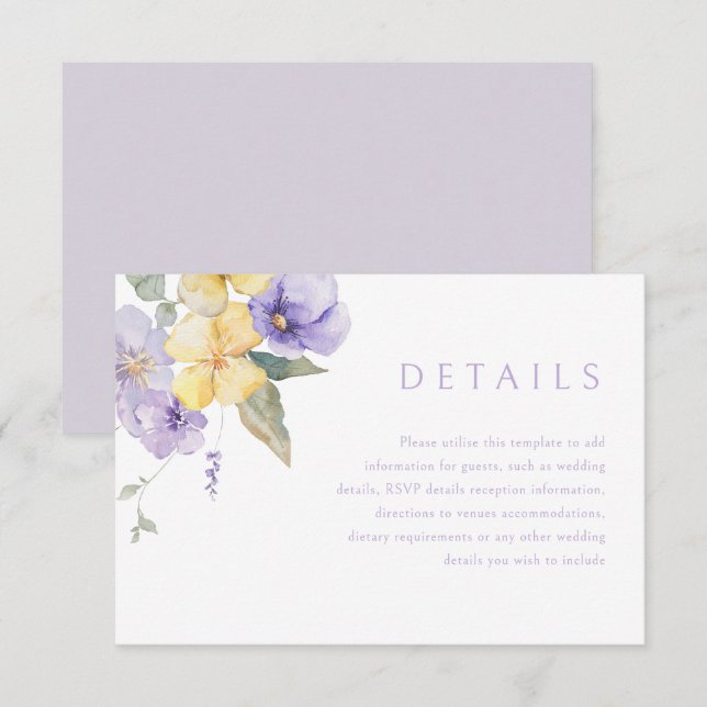 Tarjeta De Recepción Detalles del Boda Lavender Purple & Sunshine (Anverso / Reverso)