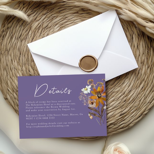 Tarjeta De Recepción Detalles del Boda Lavender Wildflower Boho (Subido por el creador)