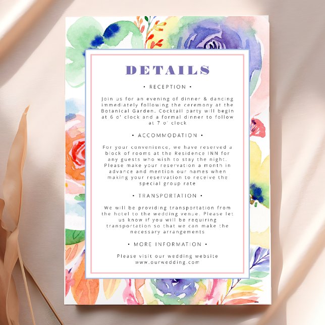 Tarjeta De Recepción Detalles del Boda LGBTQ floral moderno Rainbow (Subido por el creador)