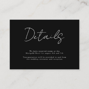 Tarjeta De Recepción Detalles del Boda manuscrito moderno negro y blanc