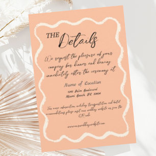 Tarjeta De Recepción Detalles del Boda manuscrito retro Wavy Peach