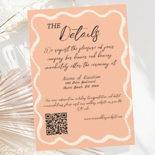 Tarjeta De Recepción Detalles del Boda manuscrito retro Wavy Peach