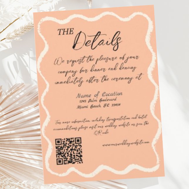 Tarjeta De Recepción Detalles del Boda manuscrito retro Wavy Peach (Subido por el creador)