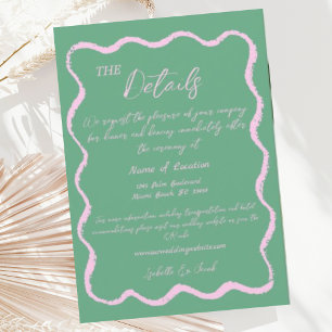 Tarjeta De Recepción Detalles del Boda manuscrito verde rosado retro