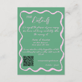 Tarjeta De Recepción Detalles del Boda manuscrito verde rosado retro