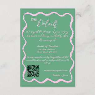 Tarjeta De Recepción Detalles del Boda manuscrito verde rosado retro