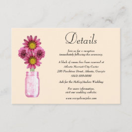 Tarjeta De Recepción Detalles del Boda Mason Jar Flowers rosa